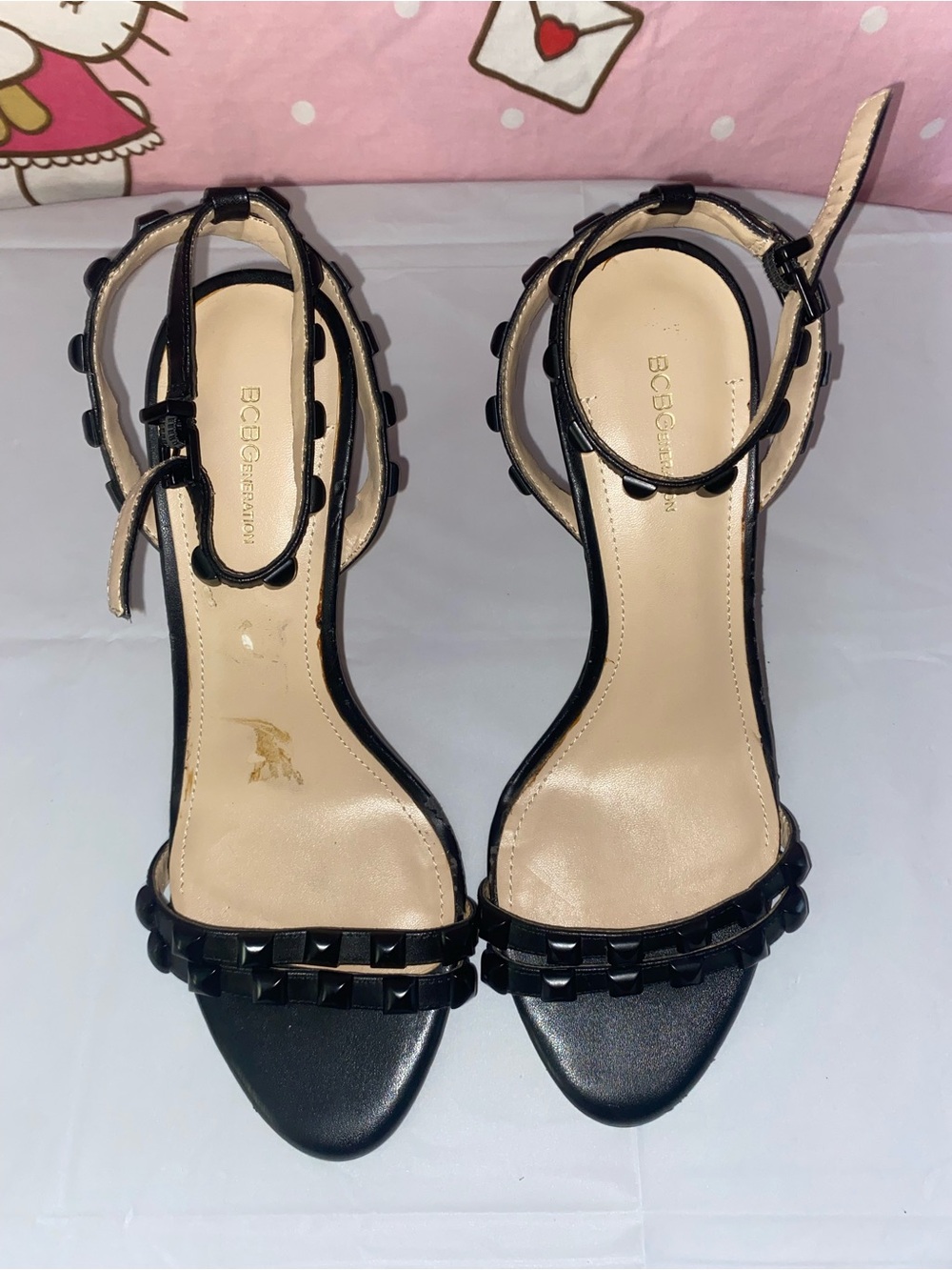 BCBGeneration Black Studded Ankle-Strap Heels